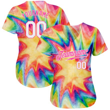 Load image into Gallery viewer, Custom Tie Dye White-Pink 3D Watercolor Rainbow Authentic Baseball Jersey