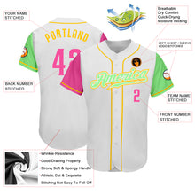 Load image into Gallery viewer, Custom White Pink Pea Green-Gold Authentic Two Tone Baseball Jersey
