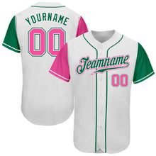 Load image into Gallery viewer, Custom White Pink-Kelly Green Authentic Two Tone Baseball Jersey