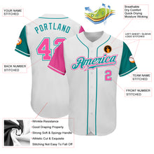 Load image into Gallery viewer, Custom White Pink-Teal Authentic Two Tone Baseball Jersey