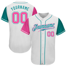 Load image into Gallery viewer, Custom White Pink-Teal Authentic Two Tone Baseball Jersey