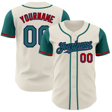 Load image into Gallery viewer, Custom Cream Teal Navy-Red Authentic Two Tone Baseball Jersey