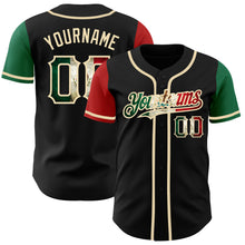 Load image into Gallery viewer, Custom Black Vintage Mexican Flag Kelly Green Red-City Cream Authentic Two Tone Baseball Jersey