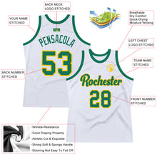 Load image into Gallery viewer, Custom White Kelly Green-Gold Authentic Throwback Basketball Jersey