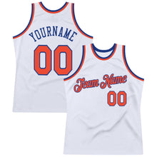Load image into Gallery viewer, Custom White Orange-Royal Authentic Throwback Basketball Jersey
