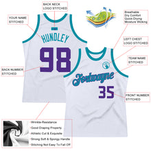 Load image into Gallery viewer, Custom White Purple-Teal Authentic Throwback Basketball Jersey