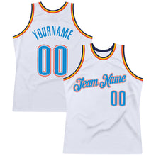 Load image into Gallery viewer, Custom White Blue-Orange Authentic Throwback Basketball Jersey