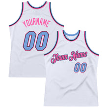Load image into Gallery viewer, Custom White Light Blue-Pink Authentic Throwback Basketball Jersey