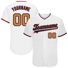 Load image into Gallery viewer, Custom White Old Gold-Navy Authentic Baseball Jersey