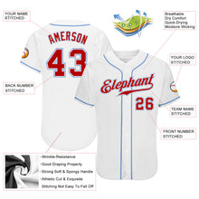 Load image into Gallery viewer, Custom White Red-Light Blue Authentic Baseball Jersey