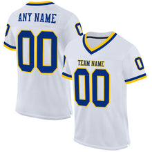 Load image into Gallery viewer, Custom White Royal-Gold Mesh Authentic Throwback Football Jersey