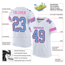 Load image into Gallery viewer, Custom White Light Blue-Pink Mesh Authentic Football Jersey