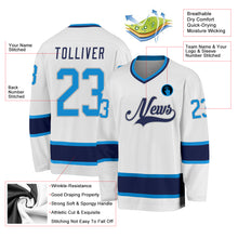 Load image into Gallery viewer, Custom White Blue-Navy Hockey Jersey
