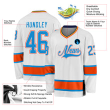Load image into Gallery viewer, Custom White Blue-Orange Hockey Jersey