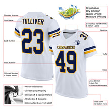 Load image into Gallery viewer, Custom White Navy-Gold Mesh Authentic Football Jersey