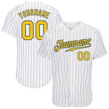 Load image into Gallery viewer, Custom White Royal Pinstripe Gold-Royal Authentic Baseball Jersey