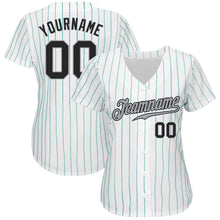 Load image into Gallery viewer, Custom White Teal Pinstripe Black-Gray Authentic Baseball Jersey