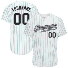 Load image into Gallery viewer, Custom White Teal Pinstripe Black-Gray Authentic Baseball Jersey