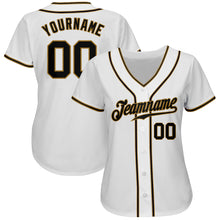 Load image into Gallery viewer, Custom White Black-Old Gold Authentic Baseball Jersey