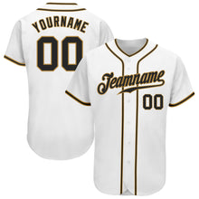 Load image into Gallery viewer, Custom White Black-Old Gold Authentic Baseball Jersey