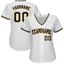 Load image into Gallery viewer, Custom White Black-Old Gold Authentic Baseball Jersey