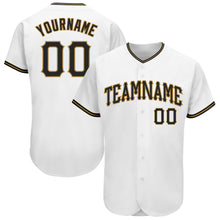 Load image into Gallery viewer, Custom White Black-Old Gold Authentic Baseball Jersey