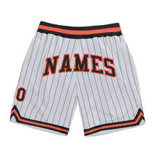 Load image into Gallery viewer, Custom White Black Pinstripe Black-Orange Authentic Basketball Shorts