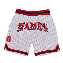 Load image into Gallery viewer, Custom White Red Pinstripe Red-Black Authentic Basketball Shorts