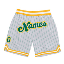 Load image into Gallery viewer, Custom White Kelly Green Pinstripe Kelly Green-Gold Authentic Basketball Shorts