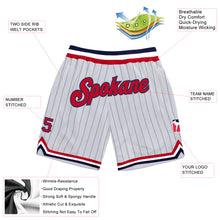 Load image into Gallery viewer, Custom White Navy Pinstripe Red-Navy Authentic Basketball Shorts