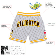 Load image into Gallery viewer, Custom White Brown Pinstripe Brown-Gold Authentic Basketball Shorts