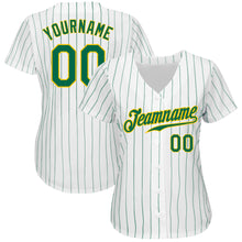 Load image into Gallery viewer, Custom White Kelly Green Pinstripe Kelly Green-Gold Authentic Baseball Jersey