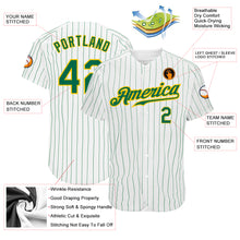 Load image into Gallery viewer, Custom White Kelly Green Pinstripe Kelly Green-Gold Authentic Baseball Jersey