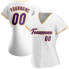 Load image into Gallery viewer, Custom White Purple-Gold Authentic Baseball Jersey