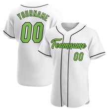 Load image into Gallery viewer, Custom White Neon Green-Black Authentic Baseball Jersey