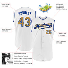 Load image into Gallery viewer, Custom White Old Gold-Royal Authentic Sleeveless Baseball Jersey