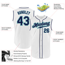 Load image into Gallery viewer, Custom White Navy-Teal Authentic Sleeveless Baseball Jersey