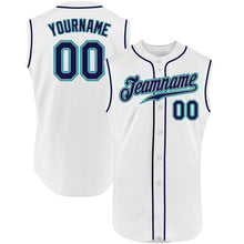 Load image into Gallery viewer, Custom White Navy-Teal Authentic Sleeveless Baseball Jersey