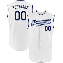 Load image into Gallery viewer, Custom White Navy Authentic Sleeveless Baseball Jersey