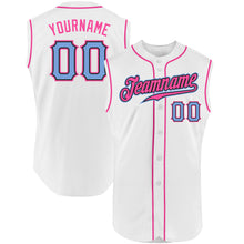 Load image into Gallery viewer, Custom White Light Blue-Pink Authentic Sleeveless Baseball Jersey