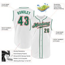 Load image into Gallery viewer, Custom White Kelly Green-Red Authentic Sleeveless Baseball Jersey