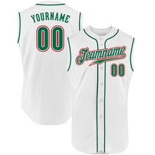 Load image into Gallery viewer, Custom White Kelly Green-Red Authentic Sleeveless Baseball Jersey