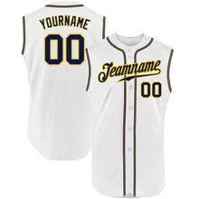 Load image into Gallery viewer, Custom White Navy-Gold Authentic Sleeveless Baseball Jersey