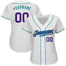 Load image into Gallery viewer, Custom White Purple-Teal Authentic Baseball Jersey