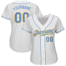 Load image into Gallery viewer, Custom White Light Blue-Gold Authentic Baseball Jersey