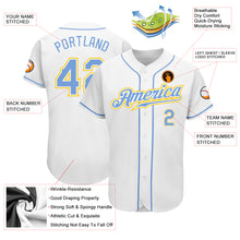 Load image into Gallery viewer, Custom White Light Blue-Gold Authentic Baseball Jersey