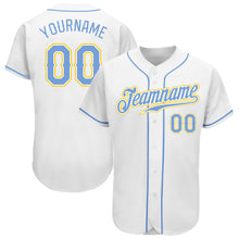 Load image into Gallery viewer, Custom White Light Blue-Gold Authentic Baseball Jersey