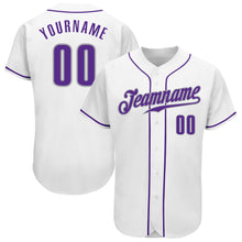Load image into Gallery viewer, Custom White Purple-Gray Authentic Baseball Jersey