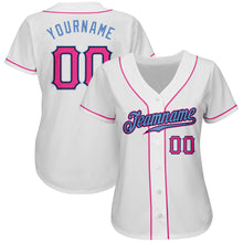 Load image into Gallery viewer, Custom White Pink-Light Blue Authentic Baseball Jersey