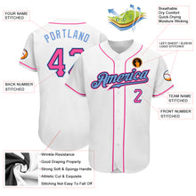 Load image into Gallery viewer, Custom White Pink-Light Blue Authentic Baseball Jersey